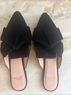 J. Crew Black Suede Pointed Slide Mules with Bow